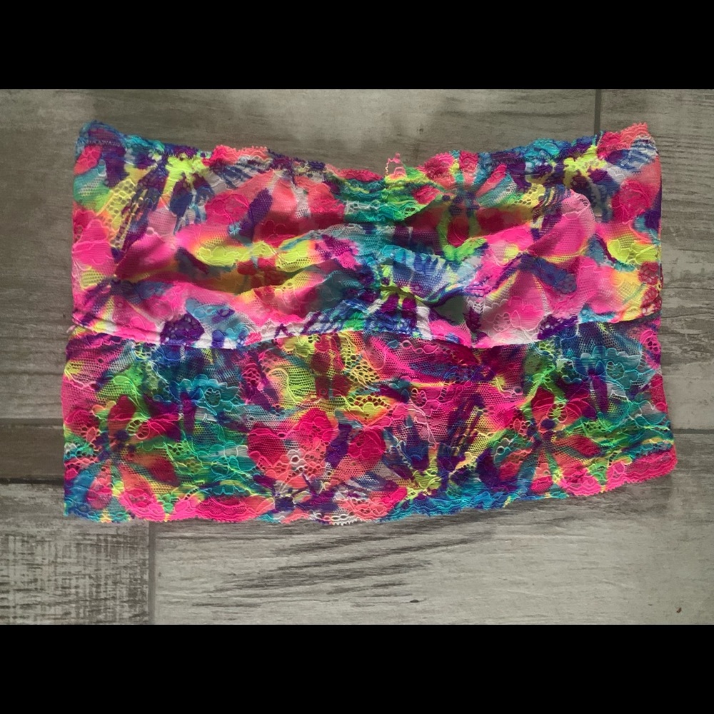 PINK VS Floral Bandeau Bra Top Bralette Longline Lace Size Small